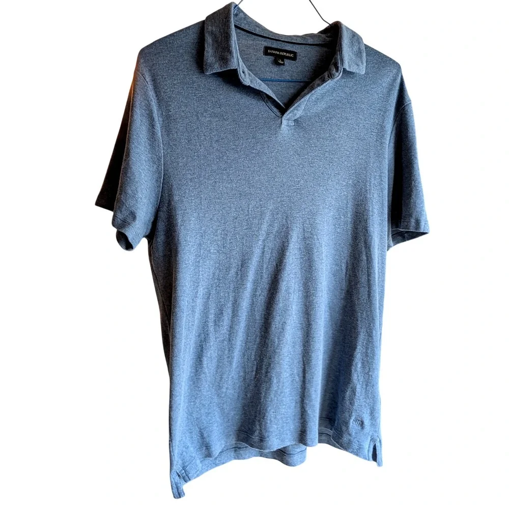 Banana Republic Mens Blue Heathered 100% Cotton Short Sleeve Polo Shirt Size L